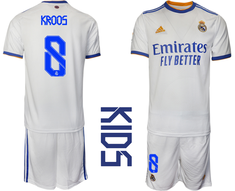 Youth 2021-2022 Club Real Madrid home white #8 Soccer Jerseys